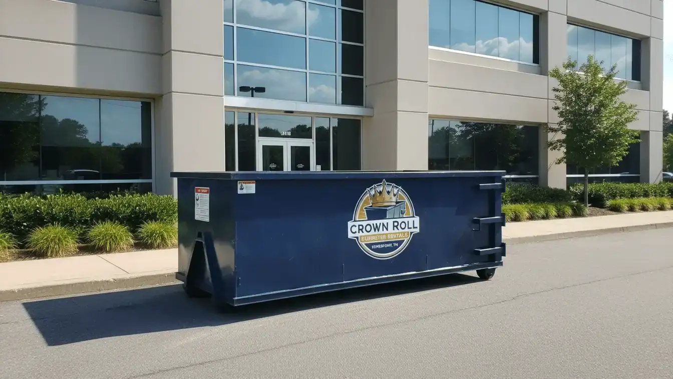 Crown Roll commercial dumpster in front of an office building